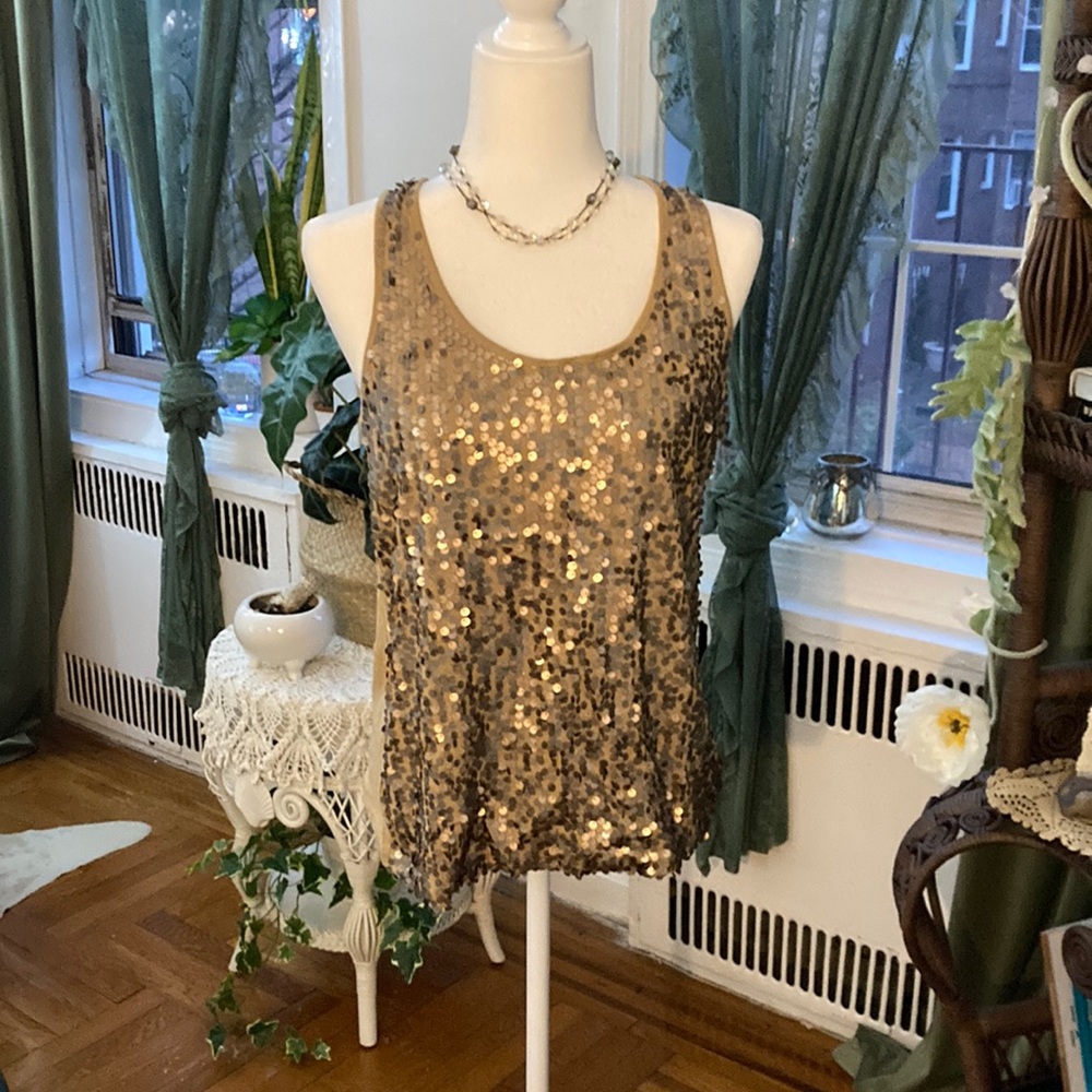 Sequin Tank Top - Gold